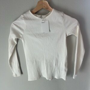 White Ribbed Long Sleeve Top
